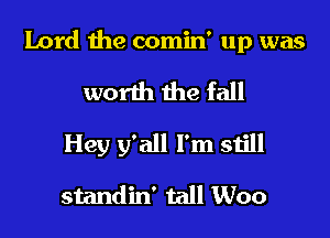Lord the comin' up was

worth the fall
Hey y'all I'm still

standin' tall Woo