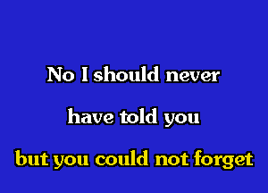 No lshould never

have told you

but you could not forget