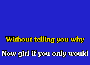 Without telling you why

Now girl if you only would