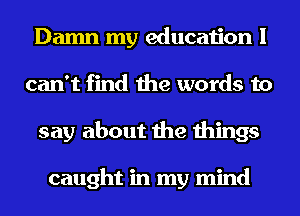 Damn my education I
can't find the words to
say about the things

caught in my mind
