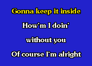 Gonna keep it inside

How'm I doin'
without you

Of course I'm alright