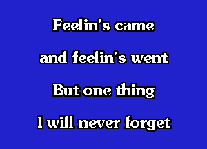 Feelin's came
and feelin's went

But one thing

I will never forget