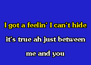 I got a feelin' I can't hide
it's true ah just between

me and you