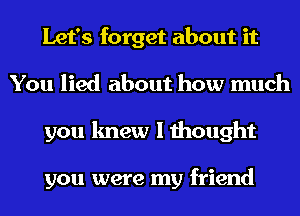 Let's forget about it
You lied about how much
you knew I thought

you were my friend