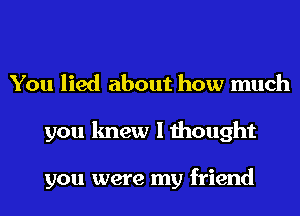 You lied about how much
you knew I thought

you were my friend