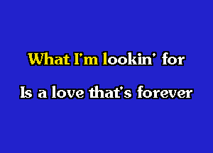 What I'm lookin' for

Is a love that's forever