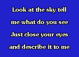 Look at the sky tell
me what do you see
Just close your eyes

and describe it to me