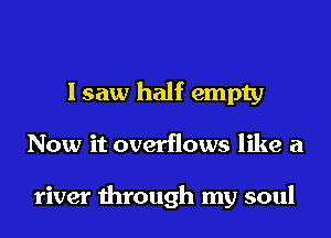I saw half empty
Now it overflows like a

river through my soul