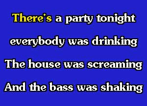 There's a party tonight
everybody was drinking
The house was screaming

And the bass was shaking