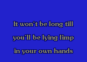 It won't be long till

you'll be lying limp

in your own hands