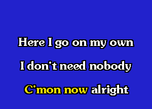 Here I go on my own

I don't need nobody

C'mon now alright