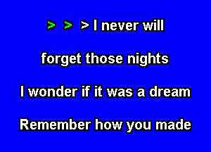 p '5' Nnever will

forget those nights

I wonder if it was a dream

Remember how you made