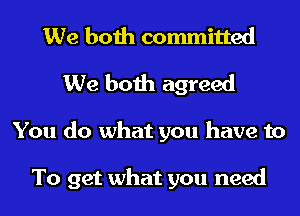 We both committed
We both agreed
You do what you have to

To get what you need