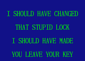 I SHOULD HAVE CHANGED
THAT STUPID LOCK
I SHOULD HAVE MADE
YOU LEAVE YOUR KEY