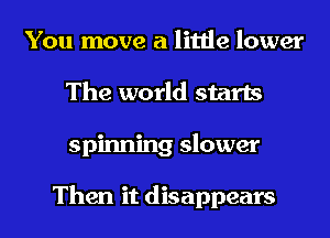 You move a little lower
The world starts
spinning slower

Then it disappears