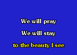 We will pray

We will stay

to the beauty I see