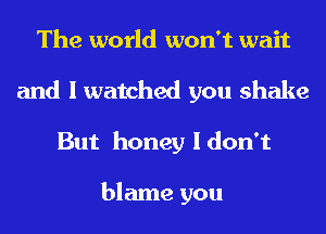 The world won't wait
and I watched you shake
But honey I don't

blame you