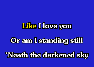 Like I love you
Or am I standing still

'Neath the darkened sky