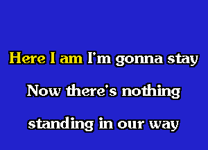 Here I am I'm gonna stay
Now there's nothing

standing in our way