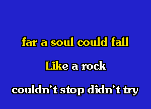 far a soul could fall

Like a rock

couldn't stop didn't try
