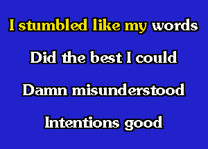 I stumbled like my words
Did the best I could
Damn misunderstood

Intentions good