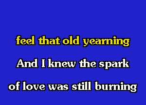 feel that old yearning
And I knew the spark

of love was still burning