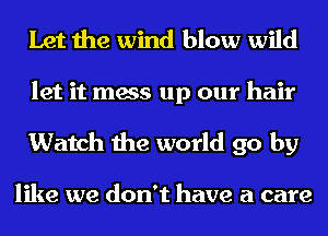 Let the wind blow wild
let it mess up our hair
Watch the world go by

like we don't have a care