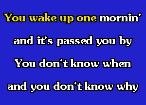 You wake up one momin'
and it's passed you by
You don't know when

and you don't know why