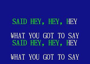 SAID HEY, HEY, HEY

WHAT YOU GOT TO SAY
SAID HEY, HEY, HEY

WHAT YOU GOT TO SAY