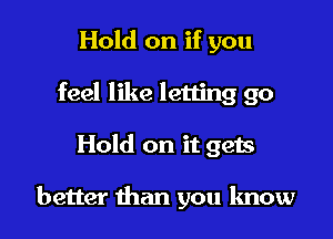 Hold on if you
feel like letting go

Hold on it gets

better than you know