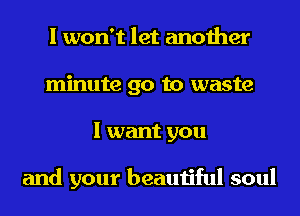 I won't let another
minute 90 to waste
I want you

and your beautiful soul