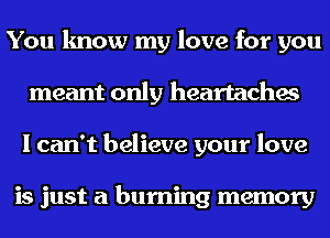 You know my love for you
meant only heartaches
I can't believe your love

is just a burning memory