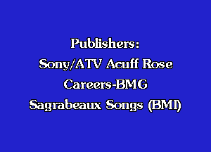 Publishera
SonwATV Acuff Rose

Careers-BMG
Sagrabeaux Songs (BMI)