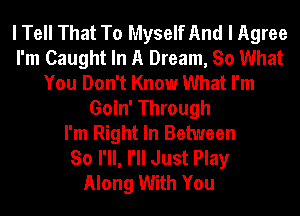 I Tell That To Myself And I Agree
I'm Caught In A Dream, So What
You Don't Know What I'm
Goin' Through
I'm Right In Between
So I'll, I'll Just Play
Along With You