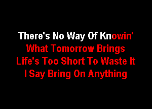 There's No Way Of Knowin'
What Tomorrow Brings

Life's Too Short To Waste It
I Say Bring On Anything