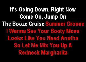 It's Going Down, Right Now
Come On, Jump On
The Booze Cruise Summer Groove
I Wanna See Your Booty Move
Looks Like You Need Anotha
So Let Me Mix You Up A
Redneck Margharita