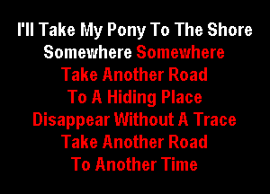 I'll Take My Pony To The Shore
Somewhere Somewhere
Take Another Road
To A Hiding Place
Disappear Without A Trace
Take Another Road
To Another Time