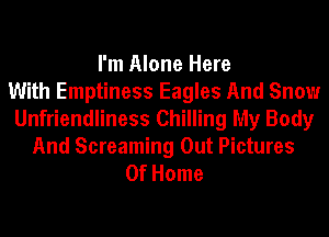 I'm Alone Here
With Emptiness Eagles And Snow
Unfriendliness Chilling My Body
And Screaming Out Pictures
Of Home