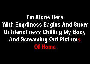 I'm Alone Here
With Emptiness Eagles And Snow
Unfriendliness Chilling My Body
And Screaming Out Pictures
Of Home