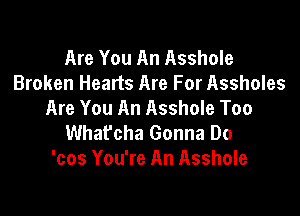 Are You An Asshole
Broken Hearts Are For Assholes

Are You An Asshole Too
What'cha Gonna Do
'cos You're An Asshole