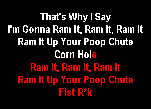 That's Why I Say
I'm Gonna Ram It, Ram It, Ram It
Ram It Up Your Poop Chute
Corn Hole
Ram It, Ram It, Ram It
Ram It Up Your Poop Chute
Fist Rikk