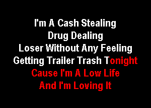 I'm A Cash Stealing
Drug Dealing
Loser Without Any Feeling
Getting Trailer Trash Tonight
Cause I'm A Low Life
And I'm Loving It