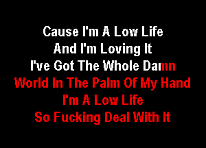 Cause I'm A Low Life
And I'm Loving It
I've Got The Whole Damn

World In The Palm Of My Hand
I'm A Low Life
So Fucking Deal With It