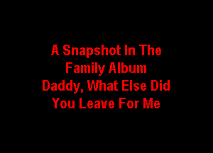 A Snapshot In The
Family Album

Daddy, What Else Did
You Leave For Me