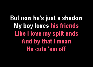 But now he's just a shadow
My boy loves his friends

Like I love my split ends
And by that I mean
He cuts 'em off