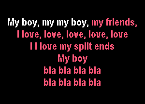 My boy, my my boy, my friends,
I love, love, love, love, love
I I love my split ends

My boy
bla bla bla bla
bla bla bla bla
