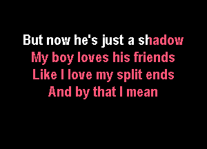 But now he's just a shadow
My boy loves his friends

Like I love my split ends
And by that I mean