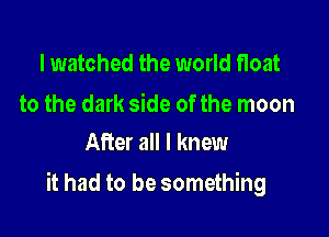 I watched the world noat

to the dark side of the moon
After all I knew

it had to be something