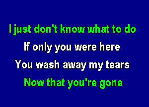 ljust don't know what to do

If only you were here
You wash away my tears
Now that you're gone