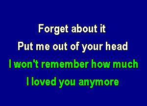 Forget about it
Put me out of your head
lwon't remember how much

I loved you anymore